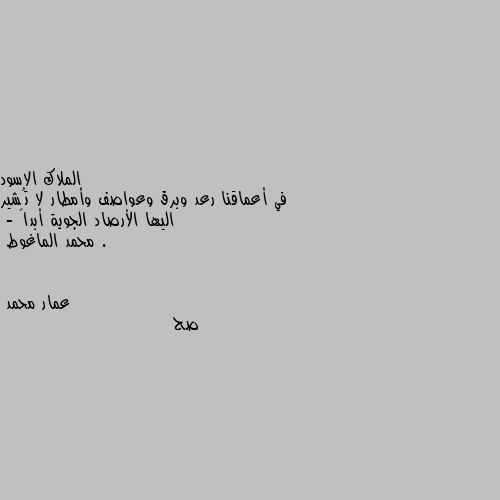 في أعماقنا رعد وبرق وعواصف وأمطار لا تُشير اليها الأرصاد الجوية أبداً .
- محمد الماغوط صح