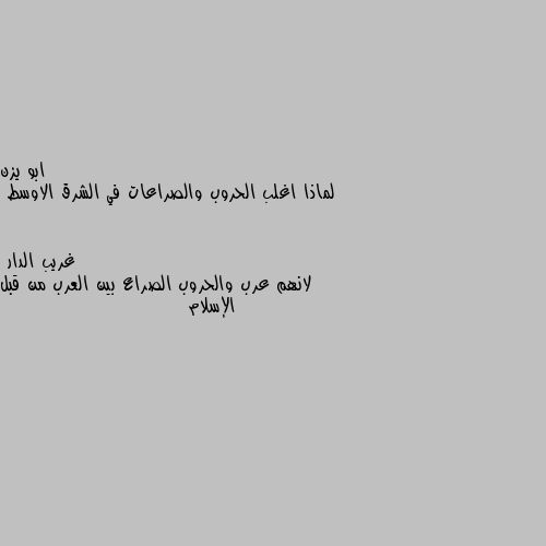 لماذا اغلب الحروب والصراعات في الشرق الاوسط لانهم عرب والحروب الصراع بين العرب من قبل الإسلام