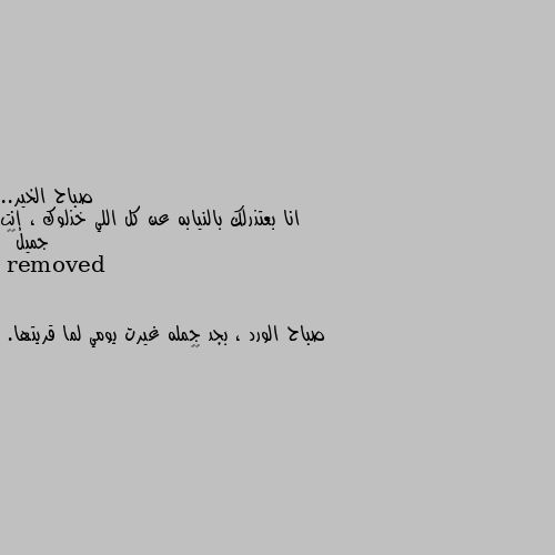 صباح الخير..
انا بعتذرلك بالنيابه عن كل اللي خذلوك ، إنت جميل🥺🌸 صباح الورد ، بجد جمله غيرت يومي لما قريتها. 
🌹🌹